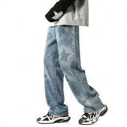 Jeans Baggy pour hommes Star Print Pantalon en denim droit Hip Hop Streetwear Luxe Desinger Rétro Y2K Pantalon ample Jeans pour hommes P47q #