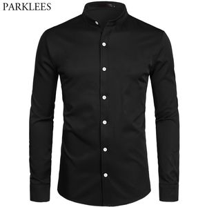 Cold de collier masculin Slim Fit Long à manches robes à manches longues Bouton Business Office Office Camilina masculina noir 2xl 210522