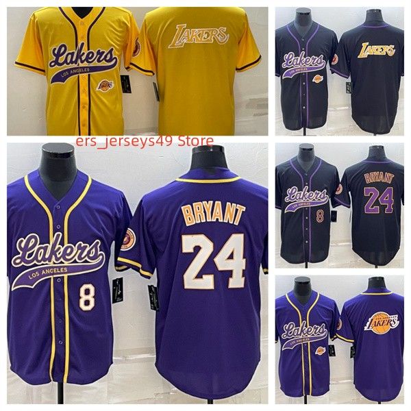 Maillots de baseball pour hommes Los Angeles Purple Yellow Team Big Logo patch Cool Base Stitched Basketball Jerseys