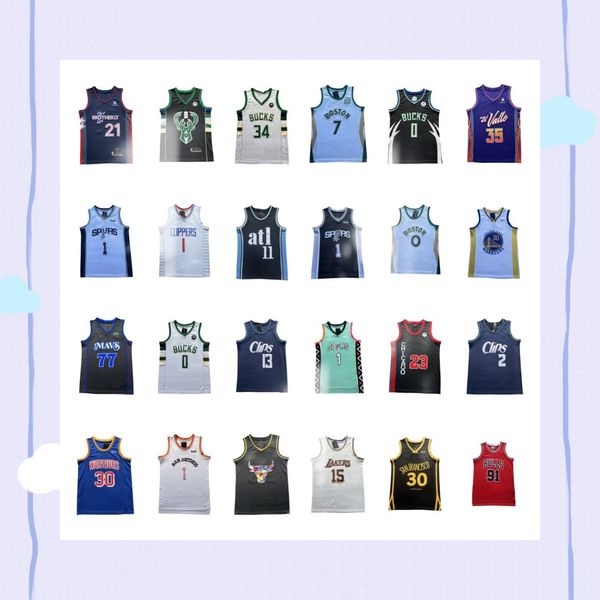 Maillots de basket-ball pour hommes Damian Lillard Stephen Curry, Jimmy Butler, Devin Booker, Kevin Durant, Luka Doncic, Giannis Antetokounmpo, Jayson Tatum, survêtement brodé