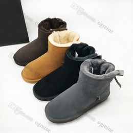 Con Box Designer para mujer piel australia botas mujer clásico bota de nieve invierno australiano cálido peludo Arco botines de satén Zapatillas mullidas Bowtie dama niñas zapato