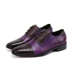Batzuzhi voor heren puntige knappe teen paarse echte kledingschoenen veterbedrijf schoenen, grote maten EU38-46 1124,