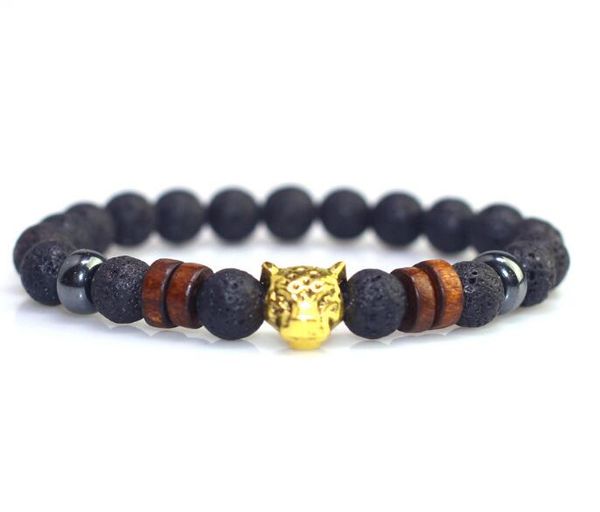 Bracelet perlé pour hommes 2020 nouveau Bracelet Cool Still pour hommes en bois obsidienne or et argent Bracelet tête de léopard WY356