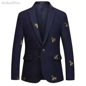 Heren bijen borduurwerk blazer slanke bruiloft prom blazers tweed wol voor mannen stijlvolle pak jas f3bb