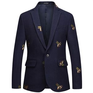 Blazer brodé d'abeille pour hommes, coupe cintrée pour bal de mariage, laine Tweed, costume élégant, veste 243K
