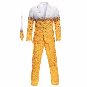 Costume de bière pour hommes, ensemble de cosplay 3D Oktoberfest, costume de fête d'humour drôle, couleur jaune, longueur régulière, manches Lg c7Jx #