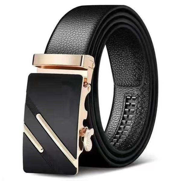 Ceinture pour hommes boucle automatique en cuir véritable ceinture décontractée d'affaires, ceinture de costume en denim à la mode pour les personnes d'âge moyen et les jeunes