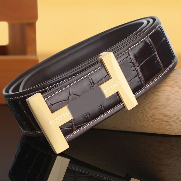 Ceinture pour hommes motif crocodile design haut de gamme ceinture en acier inoxydable pour hommes couche supérieure en peau de vache simple lettre H ceinture en cuir véritable