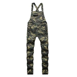 Heren Big Pocket Camouflage Gedrukt Denim Bib Overalls Jeans Jumpsuits Army Green Werkkleding Coveralls