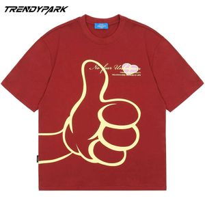 Hommes Big Thumb Praise Imprimé T-shirt Hip Hop D'été À Manches Courtes Surdimensionné Harajuku T Shirt Tops Tees Hommes Femmes Vêtements 210601