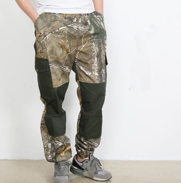 Pantalones de Empalmes de Camuflaje Biomimético para Hombres Hojas Marchitas Ramas de Pino Leggings de Cintura Elástica Sueltos Pesca al Aire Libre Observación de Aves Pantalones Resistentes al Desgaste Casual