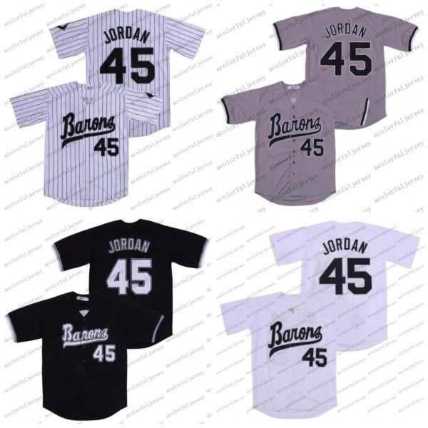 Hombres Birmingham Barons 45 Michael Mj Jersey Negro Blanco Gris Ed Movie Camisetas de béisbol Orden de mezcla barata