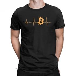 Heren Bitcoin Hartslag Grafische T -shirts Cryptocurrency Pure katoenen tops Geweldig Crew Neck T -shirt voor mannen Camisas T -shirts 220523