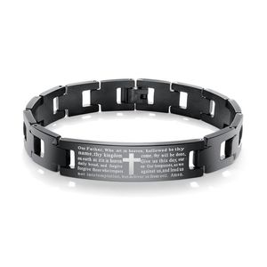 Zwarte Biker-armband met zware ketting voor heren, kruisarmband van roestvrij staal 285Q