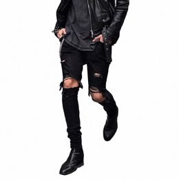 Heren Zwart Gescheurd Distred Vernietigd Skinny High Street Heren Jenas M8Xc#