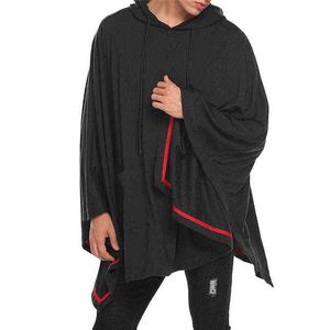 Poncho noir pour hommes Cape à capuche manteau de mode pull manteau Hipster Hip Hop Streetwear sweat à capuche décontracté avec poche XXL L220704