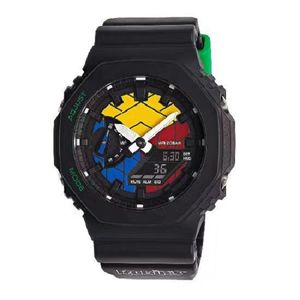 Montre à Quartz numérique 2100 pour hommes, cadran noir et rouge, LED complète, lumière de levage automatique de la main, étanche, série GA Oak