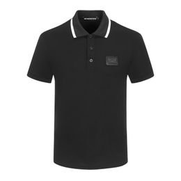 T-shirt polo com placa de logotipo preta e branca masculina, camiseta de verão com bordado de manga curta, elástica, respirável, camisa polo de rua, roupas de marca 84163