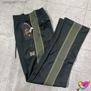 Hommes vert noirâtre AWGE hommes femmes 1 qualité brodé papillon aiguilles pantalon de survêtement pantalon à rayures classique T230602