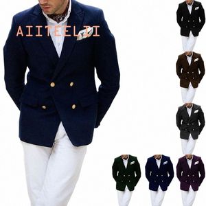 Blazer para hombre Chaqueta casual de doble botonadura Novio de boda Esmoquin Ropa de abrigo de busin formal para hombres f1z6 #