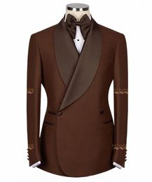 Blazer pour hommes Ensembles Busin Costumes haut de gamme 2 pièces Tuxedos de mariage Café foncé Pantalons de bal Style britannique Manteau + Pantalon personnalisé G5e6 #