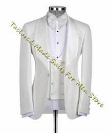 Conjuntos de chaqueta para hombre Marfil Jacquard Dres de boda para chaquetas de novio Traje de 3 piezas para hombre Slim Fit Diseño de lujo Fiesta de graduación Dr g0pY #