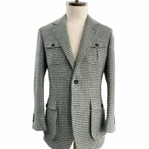 herenblazer met enkele rij knopen en 4 echte zakken in het Houndstooth-roosterpatroon met ruitjespatroon voor dagelijks gebruik, busin, bruiloft 35Bi #