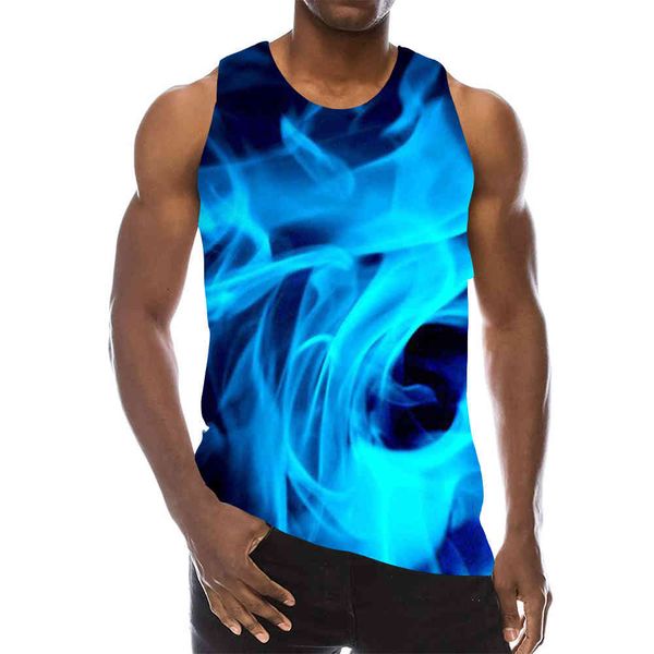 Homme Bleu Graphique Sans Manches 3D Haut Vacances T-shirts Flamme Débardeurs Gym Garçons Streetwear Nouveauté Gilet