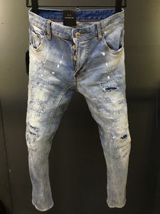 Jean/pantalon/bas en Denim délavé bleu pour hommes, coupe Slim, Cool Guy décontracté, jean détruit