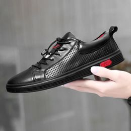Chaussures de planche pour hommes mode tendance élastique respirant chaussures décontractées plates en peau de vache creux respirant chaussures pour hommes zapatillas de hombre A14