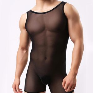 Body Shapers pour hommes sous-vêtements confortables vêtements de nuit respirants T-Shirt Transparent Ultra-mince 1 pièces Gays haute élastique Lingerie