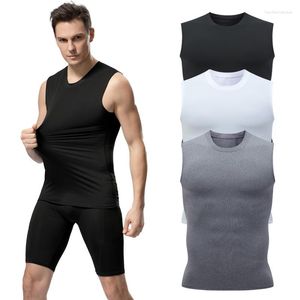 Heren lichaamsvormers compressie shirts heren mouwloze tanktop slanke onderhemd shaper workout gym vest basislaag atletisch tee zwart