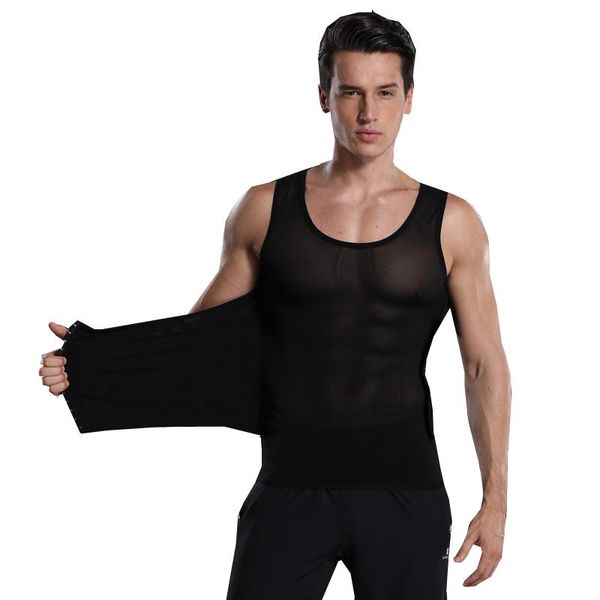 Shapers del cuerpo de los hombres HaleyChan Hombres Power Net Shaper Chaleco adelgazante Camisa de compresión del pecho Camiseta ajustada para ocultar Ginecomastia Moobs Camiseta sin mangas