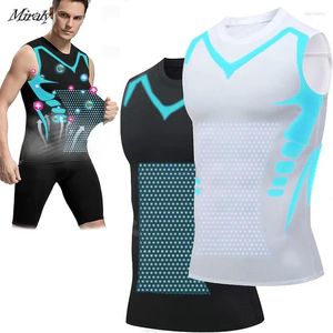 Formadores de cuerpo para hombres Chaleco moldeador iónico para hombres Seda de hielo Adelgazante Shaper Camisas de compresión Camiseta sin mangas Control de barriga Mangas Fitness