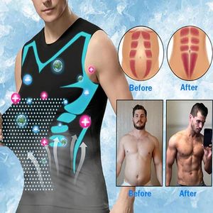 Corps pour hommes Shapers Ionic Faceming Vest Ice-Silk Slimming Shaper Compression T-shirts Tob Top Control Tombes Derre