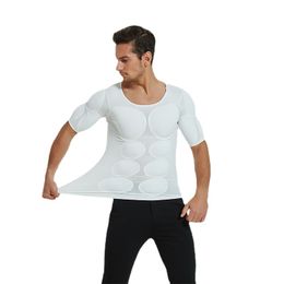 Heren lichaamsvormen mannen lichaam shaper nep spierverbeterders abs onzichtbare pads top cosplay borst shirts zachte bescherming fitness spier onderhemd 230512