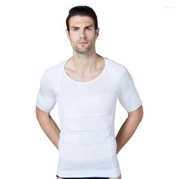 Mannen Body Shapers Mannen Fitness Elastische Buik Nauwsluitend Shirt met korte mouwen Tanktops Vorm Ondergoed Afslanken Borsten Vormgeven