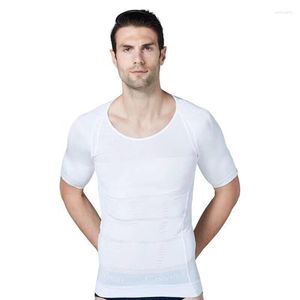 Hommes Body Shapers Hommes Fitness Élastique Abdomen Serré À Manches Courtes Chemise Débardeurs Forme Sous-Vêtements Minceur Seins Façonnage