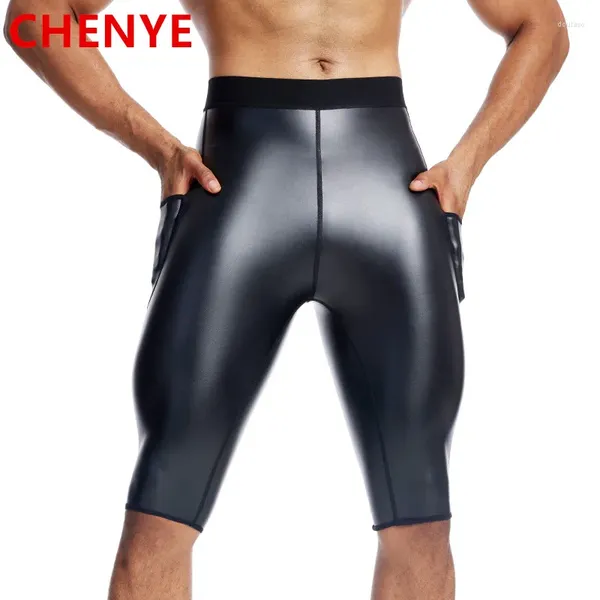Body Shapers pour hommes Pantalons en cuir pour hommes avec poche taille formateur culotte de contrôle élevé sous-vêtements de compression fitness shorts extensibles