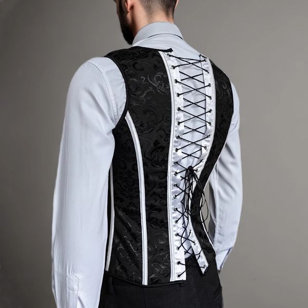 Men's Body Shapers Hommes Abdomen Corset Gilet Vintage Imprimé Floral Élégant Gilet Os Minceur Contrôle De L'estomac Serré Corset Costume Fait À La Main 231213