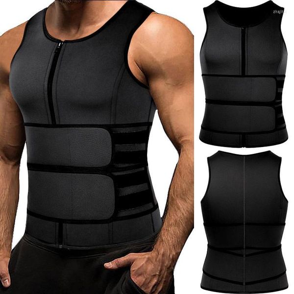 Hommes corps Shapers hommes Fitness Corset néoprène minceur fermeture éclair Sauna costume taille formation gilet Shaper avec deux ceintures sueur