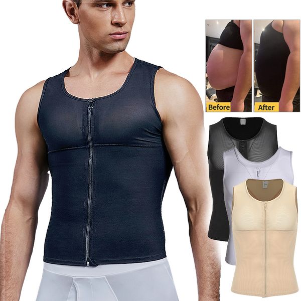 Hommes Body Shapers Hommes Minceur Taille Soutien Corps Shaper Gilet Compression Chemise Abs Abdomen Débardeur Sous-chemise Entraînement avec Fermeture Éclair 230616