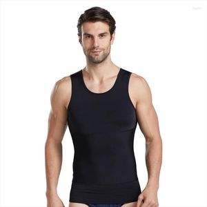 Hommes Body Shapers Débardeur pour hommes double couches col rond gilet ajusté fitness élastique décontracté shapewear corset chemise contrôle du ventre