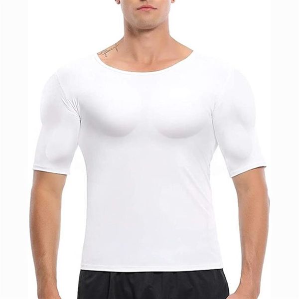 Formadores de cuerpo para hombres Hombres Shaper Falso Músculo Pecho Camiseta Hombros falsos Ropa interior acolchada Compresión T-shirts2451