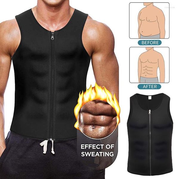 Formadores de cuerpo para hombres Hombres Entrenador de cintura Chaleco para bajar de peso Neopreno Corsé Shaper Cremallera Sauna Tank Top Camisa de entrenamiento Negro Tallas grandes S-4XL