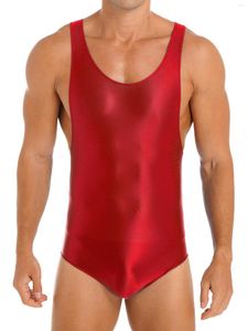 Hommes Body Shapers Mens Lingerie Lutte Singlet Justaucorps Skinny Combinaison Maillots De Bain Brillant Extensible Body Sans Manches Bodybuilding Fitness