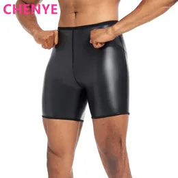 Moldeadores de cuerpo para hombre, pantalones de piel sintética informales a la moda, entrenador de cintura, bragas de alto Control, pantalones cortos de Fitness