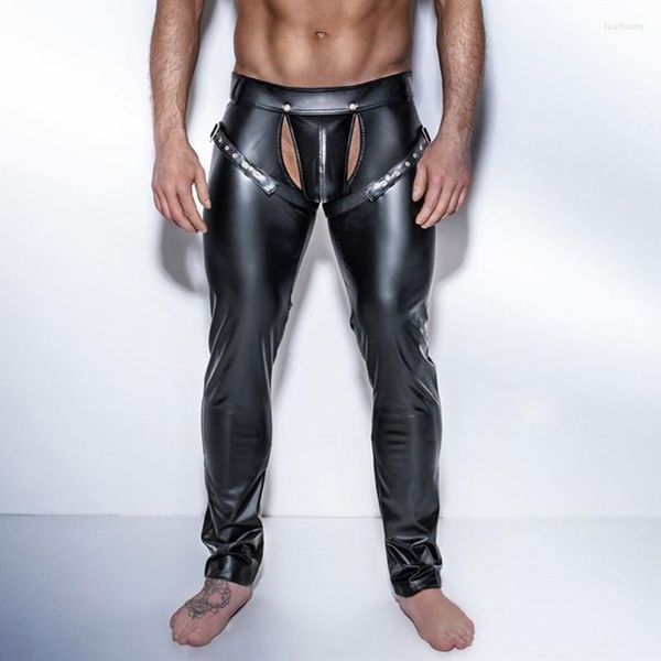 Body Shapers pour hommes Pantalons pour hommes Ouvert Crotch PU Cuir Latex Leggings Fitness Crayon Pantalon Taniec Na Rurze Clubwear Gay Sexy217y