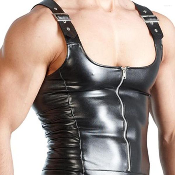 Hommes Body Shapers Sexy Hommes Sous-vêtements Sans Manches Ouvert Entrejambe Faux Cuir Zipper Body Shorts Combinaison 257t