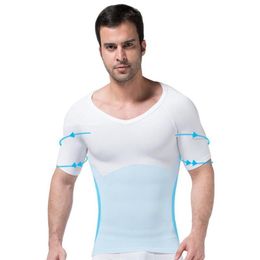 Body Shapers pour hommes façonnant le t-shirt col en V hommes hauts de compression à manches courtes minceur ventre taille formateur T-shirts Shapewear215f